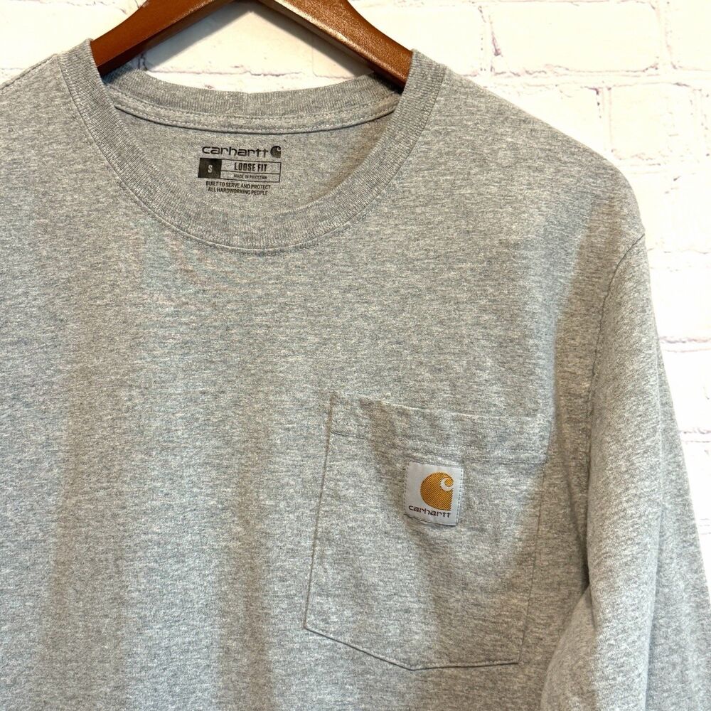 Carhartt K126 Heather Grey Long Sleeve Pocket T-Shirt Mens Size Small Loose Fit